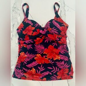 Lands' End-Women’s Size 12 Swimsuit Tankini-Navy Blue Red Pink Floral